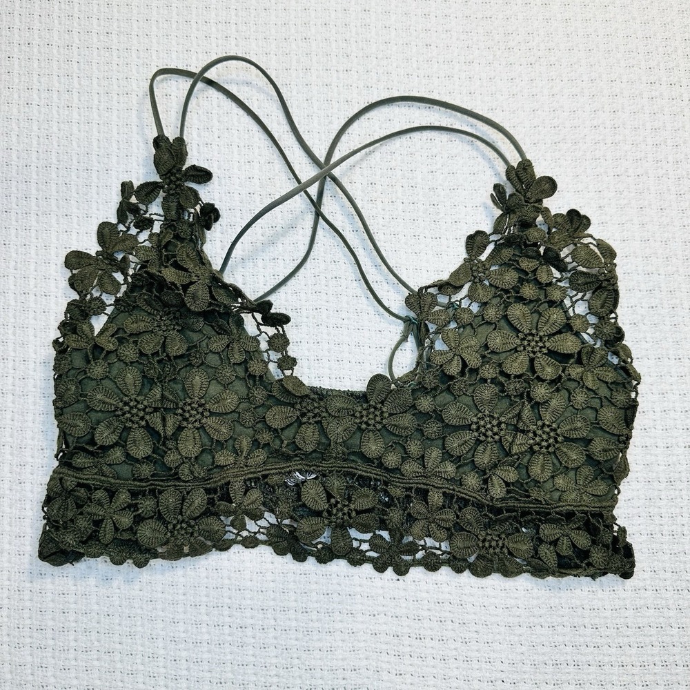Free People Adella Crochet Lace Bralette Bundle Olive Green Mustard Yellow - M - Picture 8 of 14